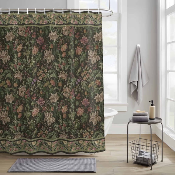 Flowers Fabric Shower Curtain for Bathroom Ethnic Abstract Pink White Floral Retro Leaf Waterproof Polyester Bath Curtain with 12 Hooks Washable Shower Curtain with Grommets 72"x72"