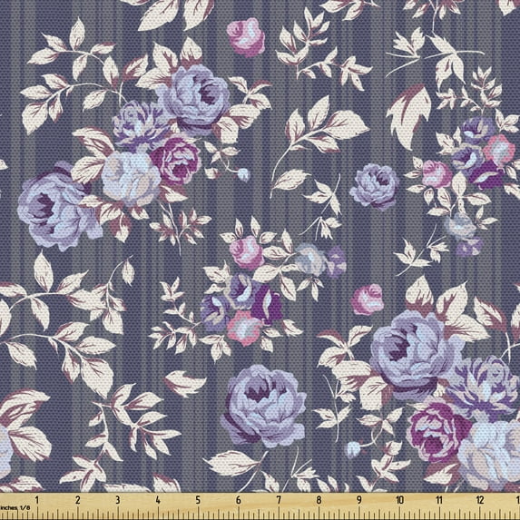 Ambesonne Flowers Fabric by the Yard Upholstery, Pattern of Blooming Roses, 2 Yards, Multicolor