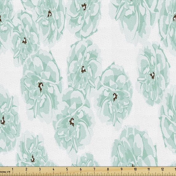 Flowers Fabric by the Yard, Floral Theme Beauty Blue Roses Pattern in Aquatic Colors Along Watercolor Style, Upholstery Fabric for Dining Chairs Home Decor Accents, Multicolor by Ambesonne