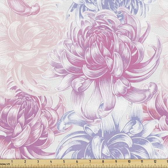 Ambesonne Flowers Fabric by the Yard Upholstery, Romantic Floral Design, 1 Yard, Pink and White