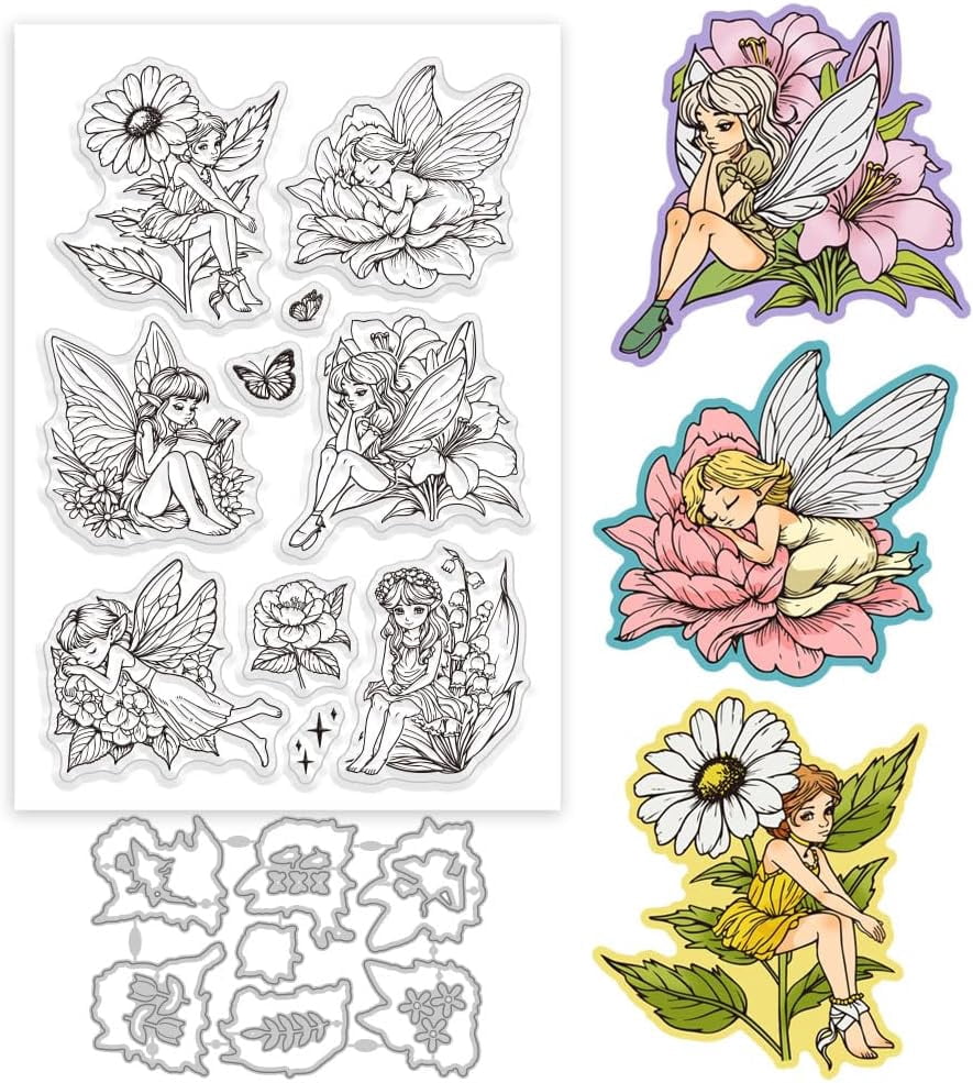 Flowers Fairy Clear Stamp and Cutting Dies Set for Card Making Daisy ...