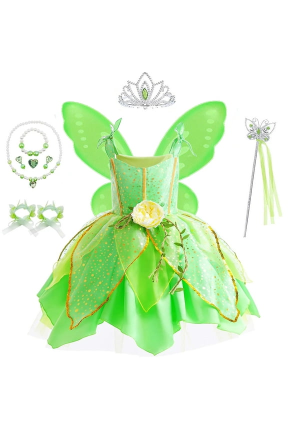 Flowers Fairy Costume Princess Dress Up Set for Girls Tinker Bell Toddler Cosplay Clothes Dress with Wing Set