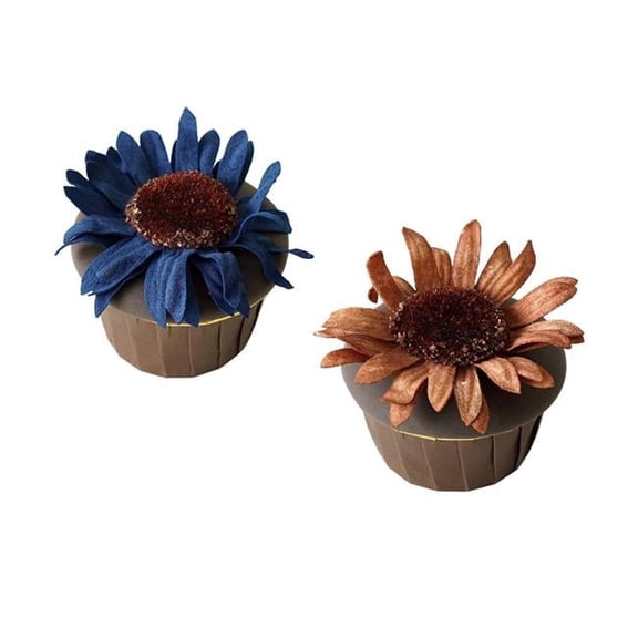 Flowers Fake Cupcake Inedible Artificial Display Decor Cake Model, B - Set of 2