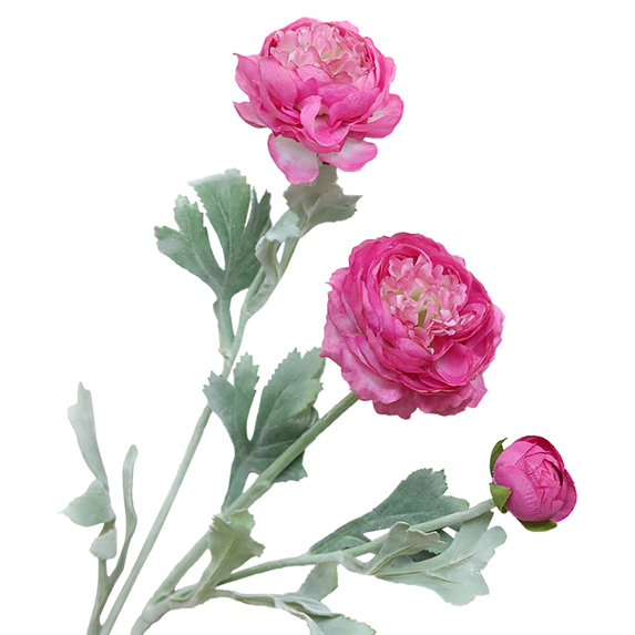 Flowers Fake Peonies Artificial Ranunculus Flowers 3 Heads Hot Pink Silk Flowers 20.47" for Faux Floral Arrangements Wedding Bouquets Floral Arrangements Home Table Centerpiece Spring Decorations