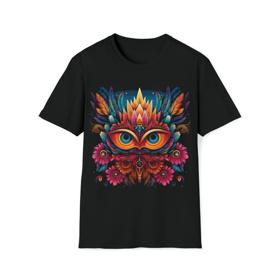 Flowers Feathers Floral Eyes Unisex Softstyle T-Shirt Boho Style