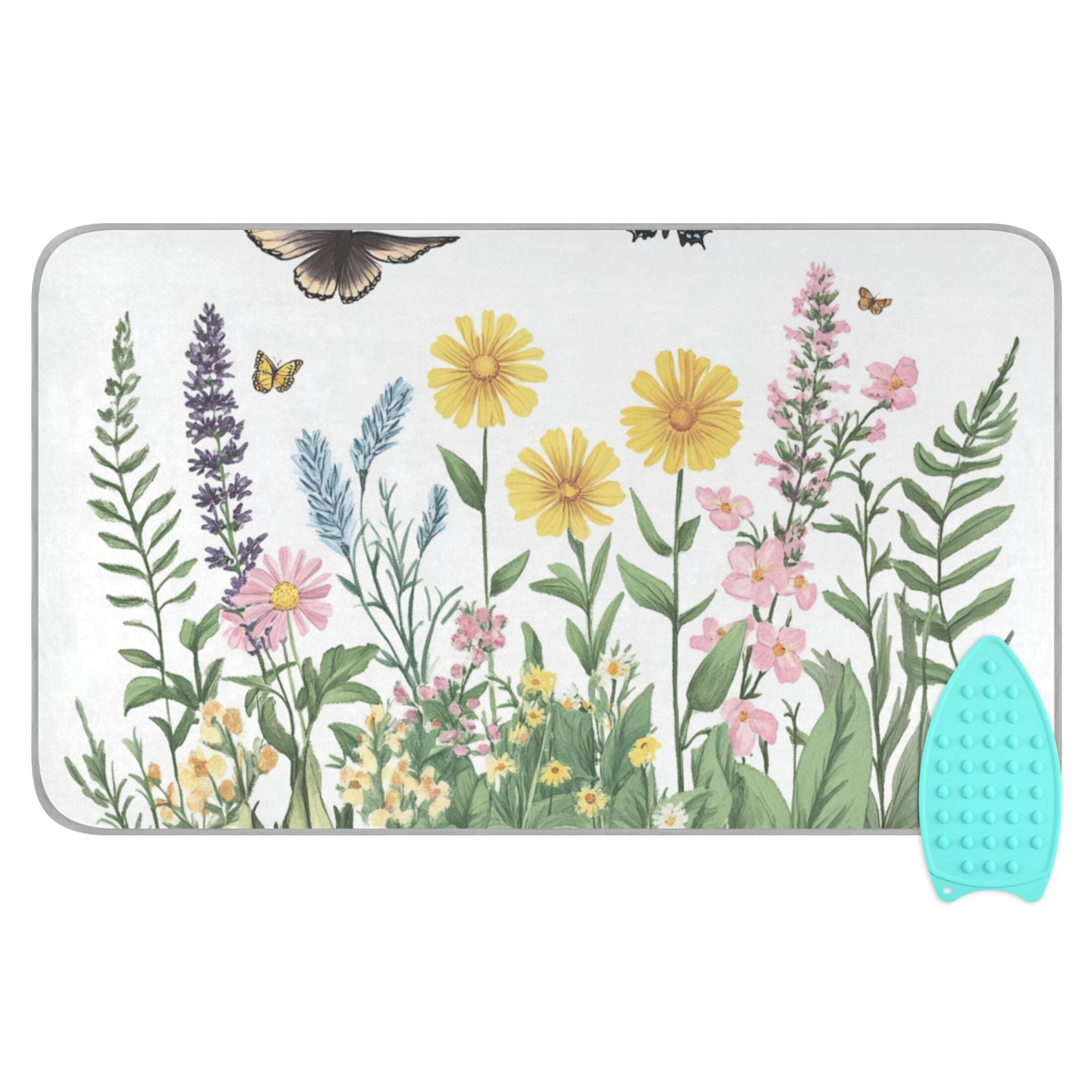 Flowers Ferns Birds with Butterflies Ironing Mat Blanket Portable Travel Ironing Pad Heat Resistant Pad 47.2" x 27.6”