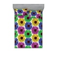 thumbnail image 1 of Flowers Fitted Sheet & Pillow Sham Set, Blooming Colorful Gerbera Like Petals Summer Feels Floral Watercolor Effect, Decorative Printed 3 Piece Bedding Decor, Calking, Blue Purple Green, by Ambesonne, 1 of 1