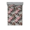 thumbnail image 1 of Flowers Fitted Sheet & Pillow Sham Set, Soft Spring Garden of Blooming Roses and Gerbera Floral Concept Design, Decorative Printed 3 Piece Bedding Decor, Full, Dried Rose and Grey, by Ambesonne, 1 of 2