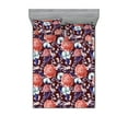 thumbnail image 1 of Flowers Fitted Sheet & Pillow Sham Set, Vintage Romantic Themed Hydrangeas Cotton-Flowers and Eucalyptus Branches, Decorative Printed 3 Piece Bedding Decor, Queen, Maroon Mauve Salmon, by Ambesonne, 1 of 2