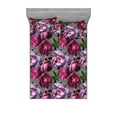 thumbnail image 1 of Flowers Fitted Sheet & Pillow Sham Set, Watercolor Design Pattern of Abstract Floral Peony Blossoming, Decorative Printed 3 Piece Bedding Decor, Calking, Mauve Hot Pink and Sage Green, by Ambesonne, 1 of 2