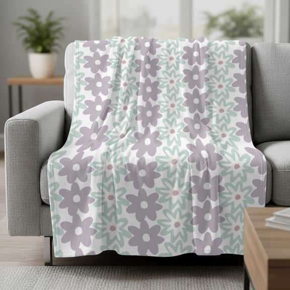 Flowers Fleece Throw Blanket Spring Green Light Purple Daisy Floral Ultra Soft Fuzzy Cozy Flannel Throw Blanket for Couch Sofa Bed Car Travel, Ideal Gifts 30x40 Inches