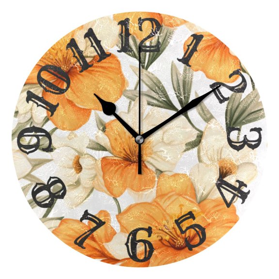 Flowers Floral 10 inch Wall Clocks Non Ticking Easy to Read Battery Decorative for Home Bathroom Kitchen Bedroom Living Room