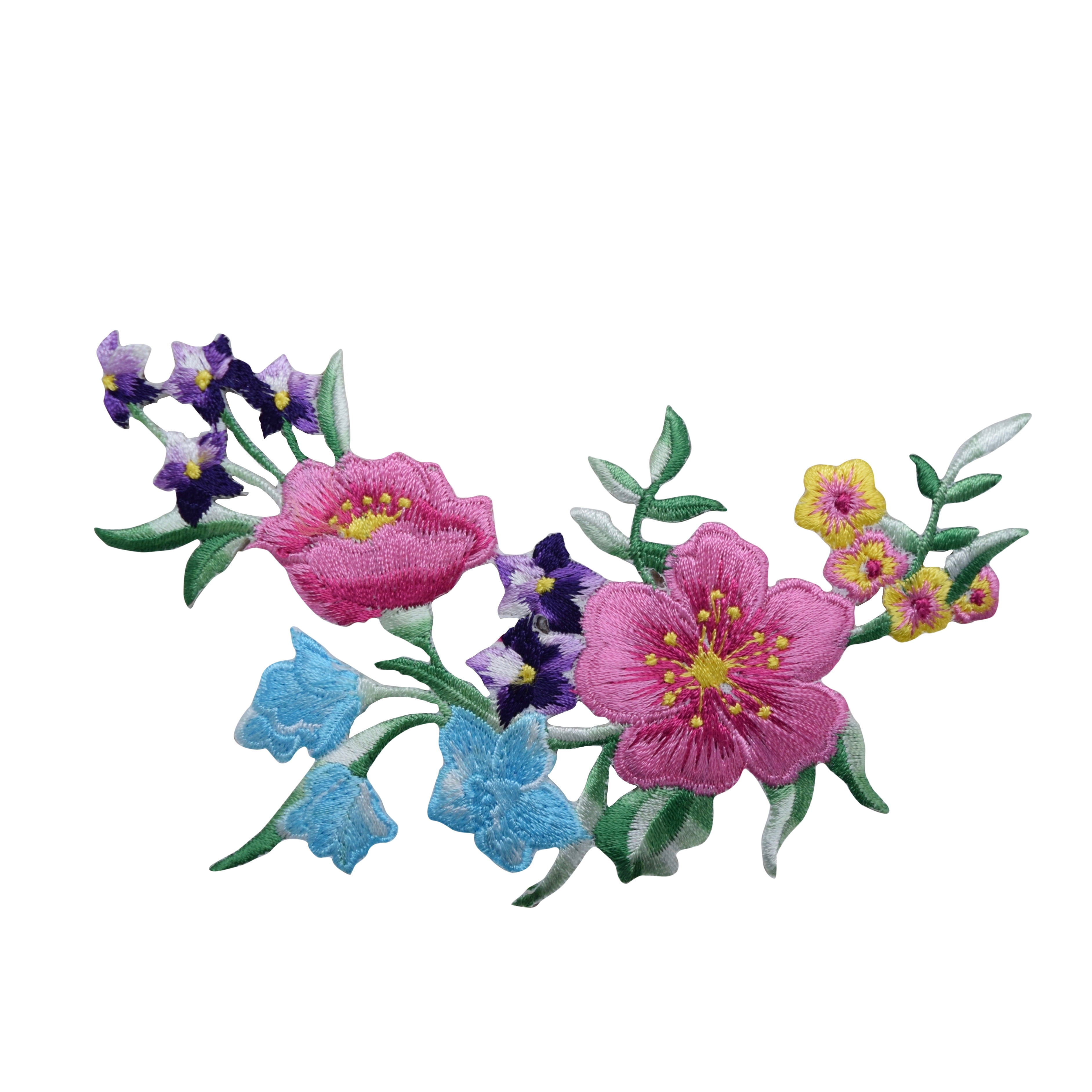 2pcs Bright Pink Flower Embroidered Iron-On Applique Patches - Large Plum Blossom Design For Sewing