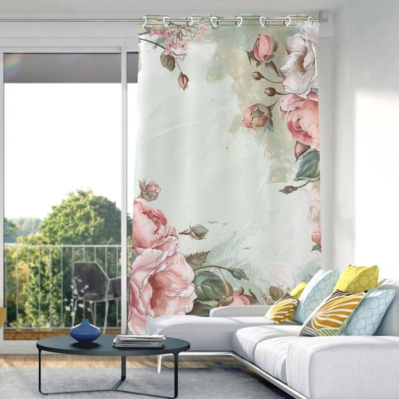 Flowers Floral Frame Blackout Curtain Panels Drapes Privacy Assured with Light Filtering Curtains for Living room Bedroom Bathroom Window
