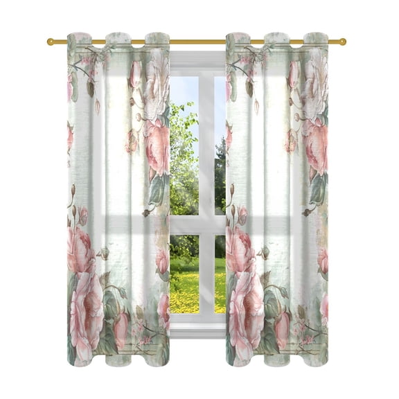 Flowers Floral Frame Blackout Curtains Patio Door Curtains Window Decoration for Bedroom Living Room 2 Panels
