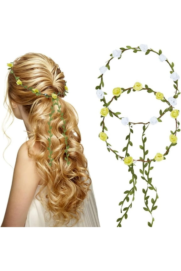 Flowers Floral Garland 2 Colors White Yellow Headband Headpiece Boho Rose Flower Wreath Headdress Travel Party Wedding Festivals