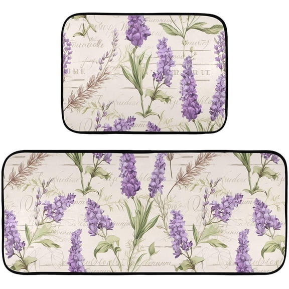 Flowers Floral Lavender Kitchen Mat Set of 2, Non-Slip Kitchen Rug for Floor, Waterproof Sink Carpet for Home, Office, Laundry