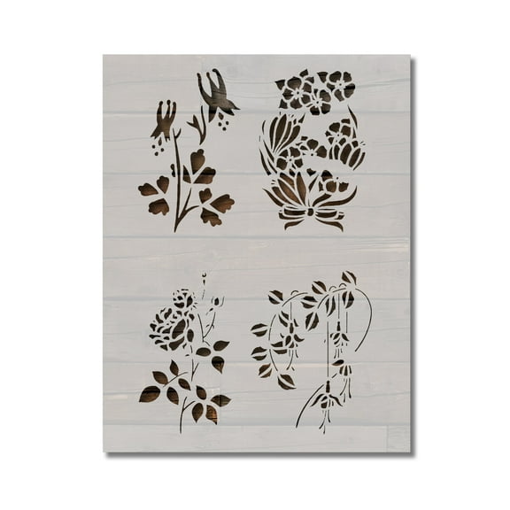 Flowers Floral Roses Flower Pattern Stencil Template Reusable 8.5 x 11 for Painting on Walls, Wood, Etc. By Stencilville