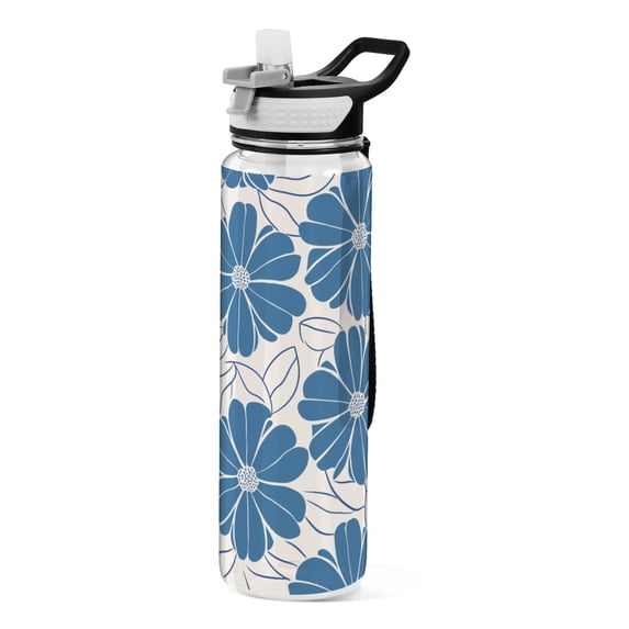 Flowers Floral Sports Water Bottle Portable Travel Mug 32oz BPA Free Leak Proof Straw Transparent Tritan for Gym Yoga Cycling Camping