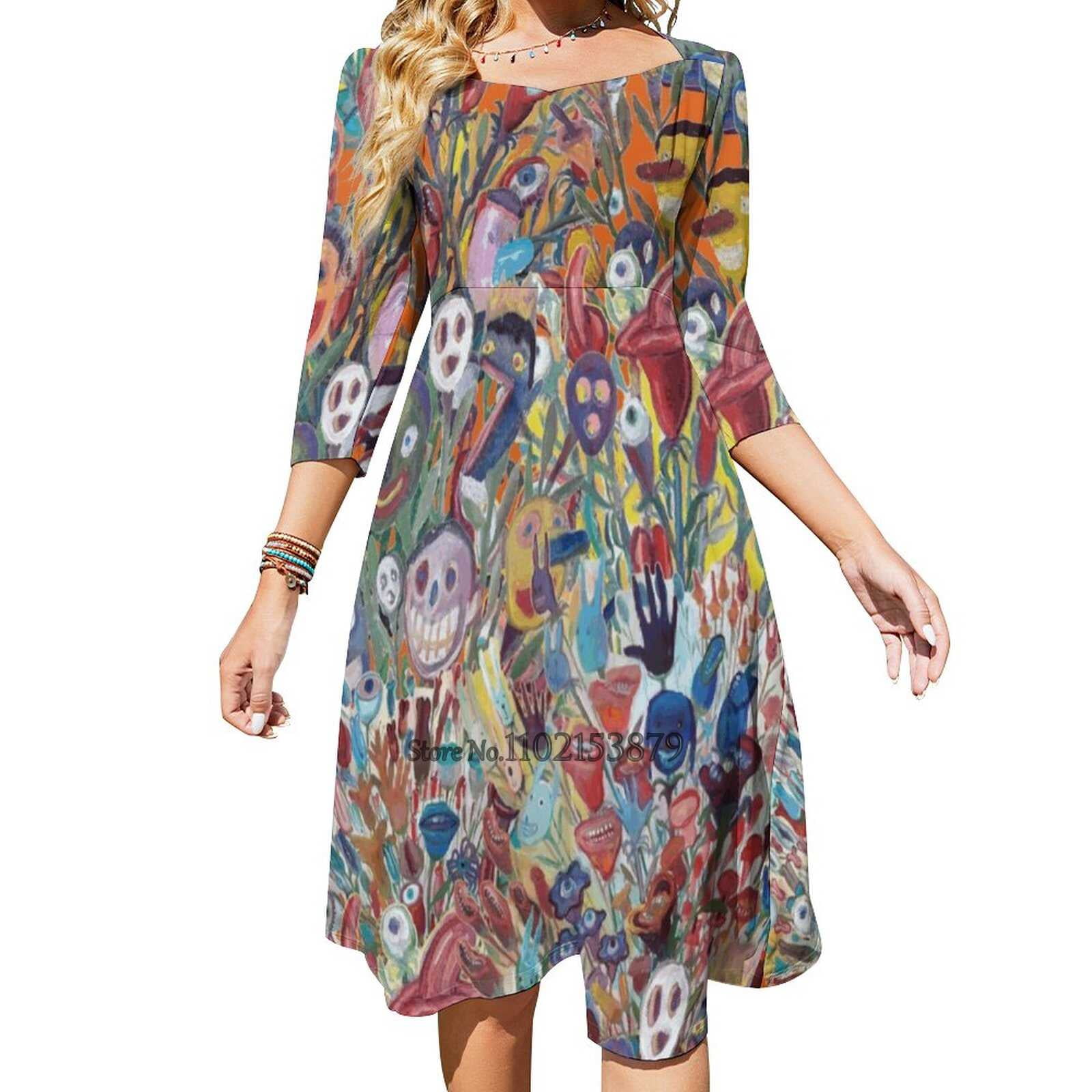 Backless Layer Flowe Neck Dress