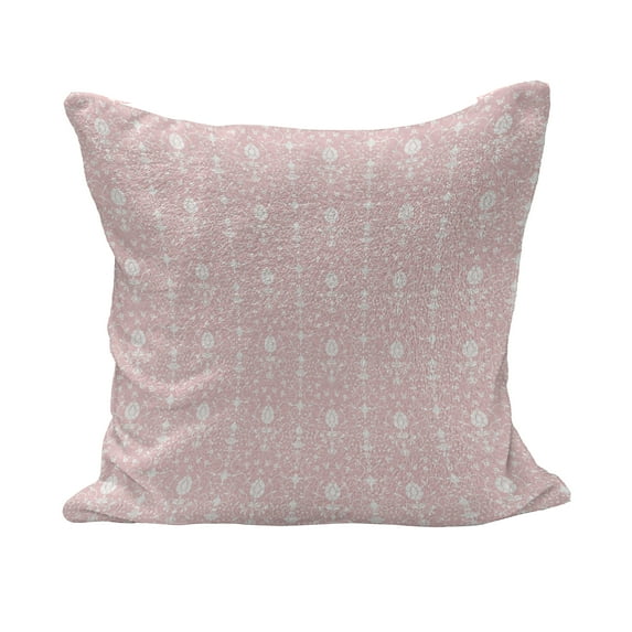 Flowers Fluffy Throw Pillow Cushion Cover, Damasked Pattern Design Plants Vintage Retro Illustration Print, Decorative Square Accent Pillow Case, 26" x 26", Pale Pink White, by Ambesonne
