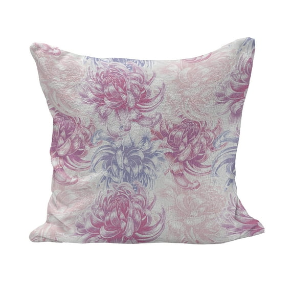 Flowers Fluffy Throw Pillow Cushion Cover, Romantic Floral Design Chrysanthemum Blossoms Leaves Abstract Print Art, Decorative Square Accent Pillow Case, 16" x 16", Pink and White, by Ambesonne