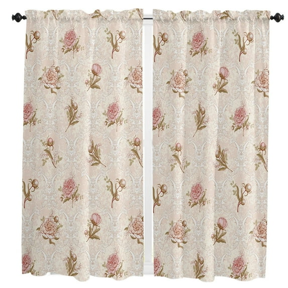 Flowers Foliage Dahlia Vintage Curtain Home Decoration Living Room Short Curtains Window Treatments For Kitchen Bedroom
