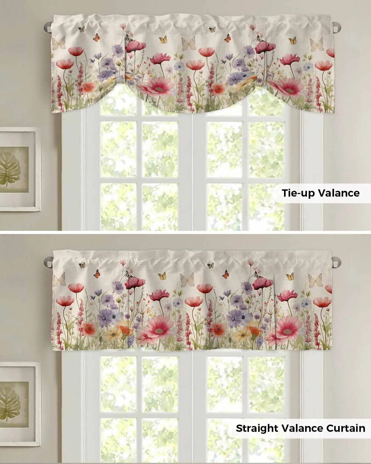 Flowers Foliage Dragonflies Vintage Kitchen Curtains Balcony Adjustable ...