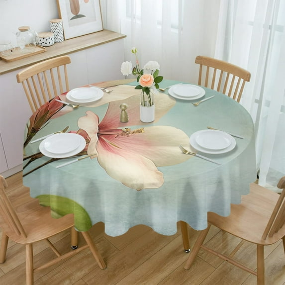 Flowers Foliage Gradient Flowers Waterproof Tablecloth Table Decoration Round Table Cover for Kitchen Wedding Home Dining Room