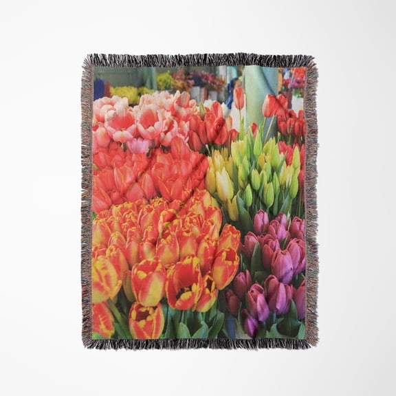 Flowers For Sale At Pike Place Market In Spring, Seattle, Wa, Usa, Woven Blanket