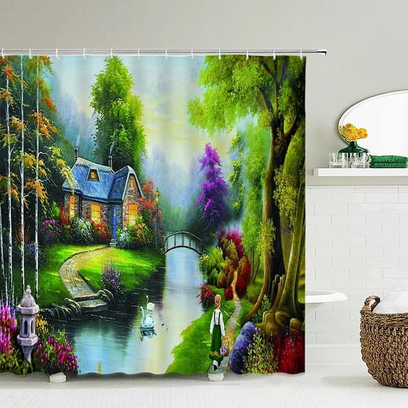 Flowers Forest Landscape Shower Curtain Bathroom Curtains Frabic Colorful Waterproof Bath Curtain for Bathroom 180X180cm