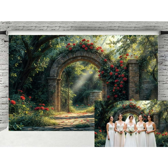 Flowers Forest Photography Backdrop Spring Wedding Party Backdrop Outdoor Garden Path Green Leaves Rose Natural Background Decoration Birthday Bridal Shower Photo Studio Props,10X6ft