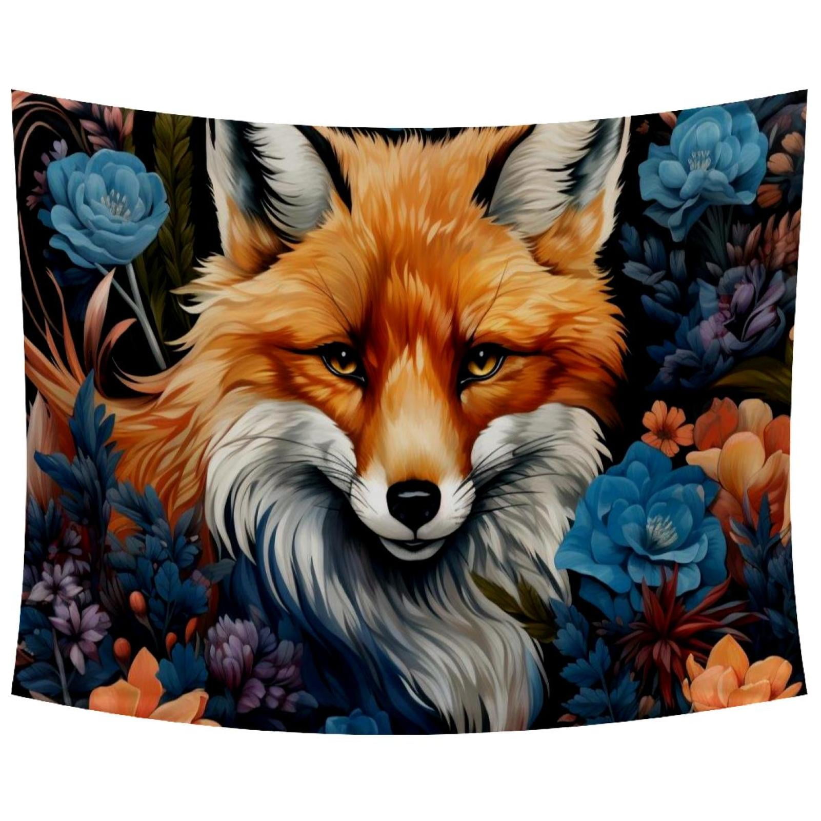 Flowers Fox Tapestry Wall Hanging for Bedroom Home Decor Living Room