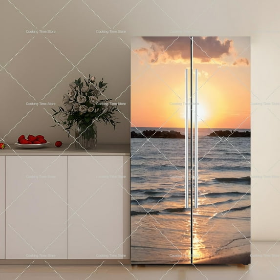 Flowers Fridge Wrap Stickers Peel and Stick Vinyl Sunset Sunset Refrigerator Wrap Vinyl Self-Adhesiv