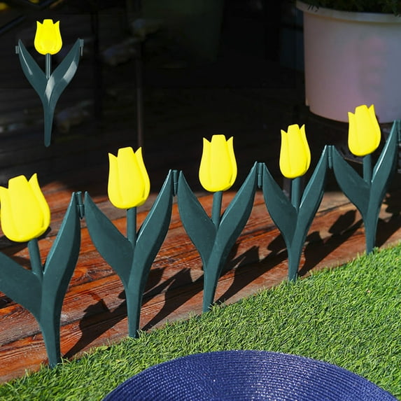 Flowers Garden Decor for Outside Set of 6 Plastic Tulips Flowers Decorative Garden Stakes for Spring Decor, Yard Art Garden Decorations for Outdoor Lawn Porch Pathway Patio Yard Decorations Outdoor
