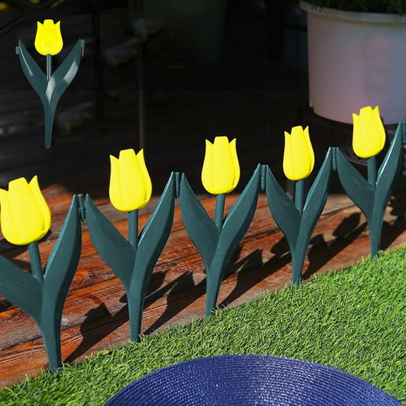Flowers Garden Decor for Outside Set of 6 Plastic Tulips Flowers Decorative Garden Stakes for Spring Decor, Yard Art Garden Decorations for Outdoor Lawn Porch Pathway Patio Yard Decorations Outdoor