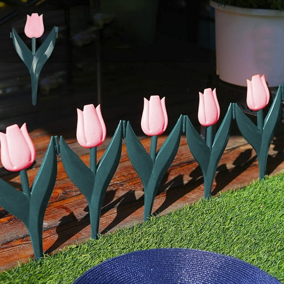Flowers Garden Decor for Outside Set of 6 Plastic Tulips Flowers Decorative Garden Stakes for Spring Decor, Yard Art Garden Decorations for Outdoor Lawn Porch Pathway Patio Yard Decorations Outdoor
