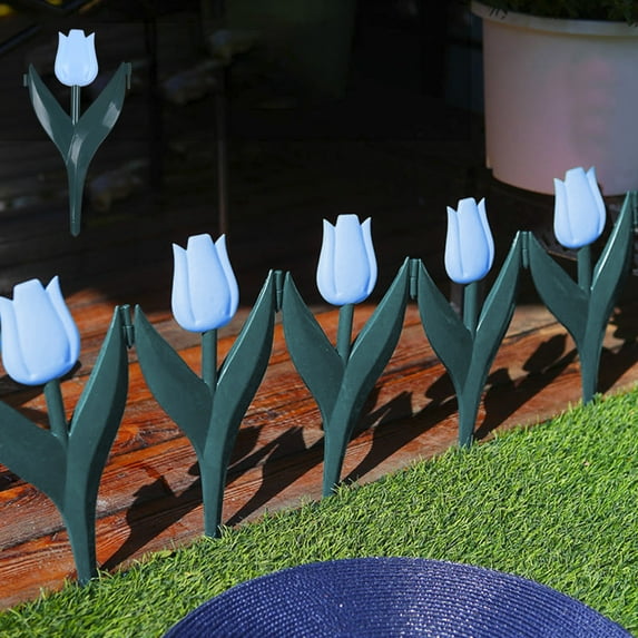 Flowers Garden Decor for Outside Set of 6 Plastic Tulips Flowers Decorative Garden Stakes for Spring Decor, Yard Art Garden Decorations for Outdoor Lawn Porch Pathway Patio Yard Decorations Outdoor