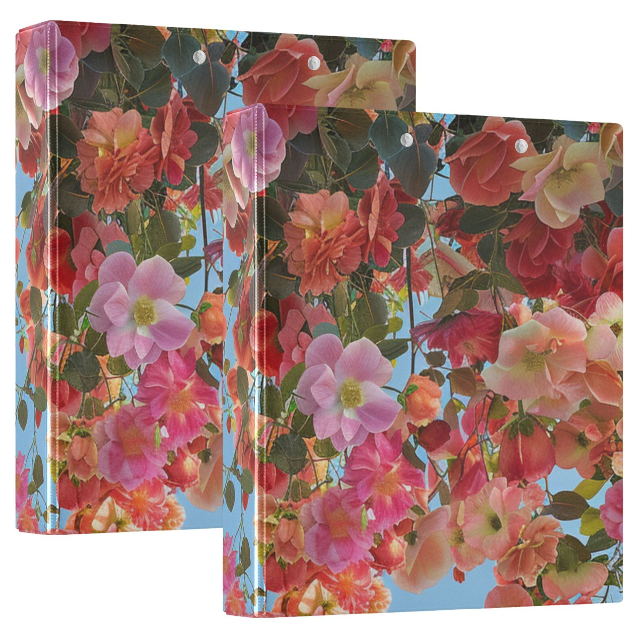 Flowers Garden Roses 3 Ring Binders 1.5 inch Hardcover File Folders with Interior Pockets A4 Size Organizer for School Office Hospital