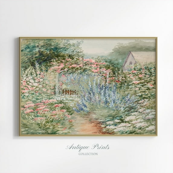 Flowers Garden, Vintage Spring Cottage Wall Art, Antique Flower Print, Floral Farmhouse Wall Decor, Home Decor #1133, 24x36 UNFRAMED