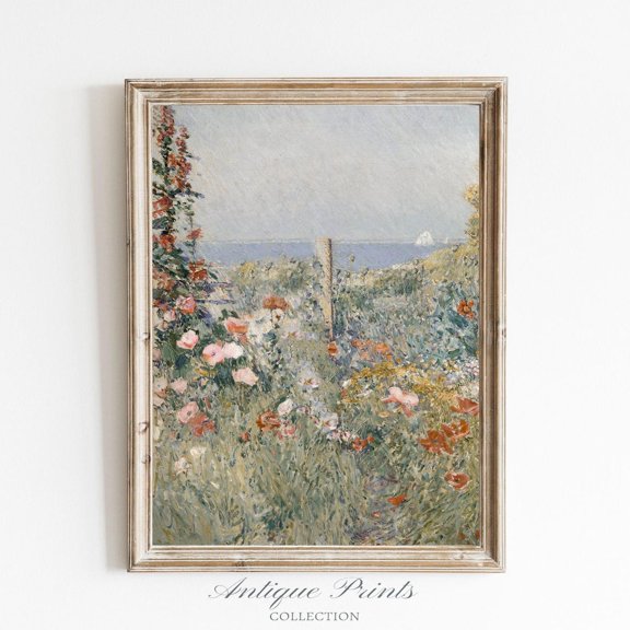 Flowers Garden Wall Art, Vintage Spring Cottage, Antique Flower Print, Floral Farmhouse Wall Decor, Unframed Paper Print