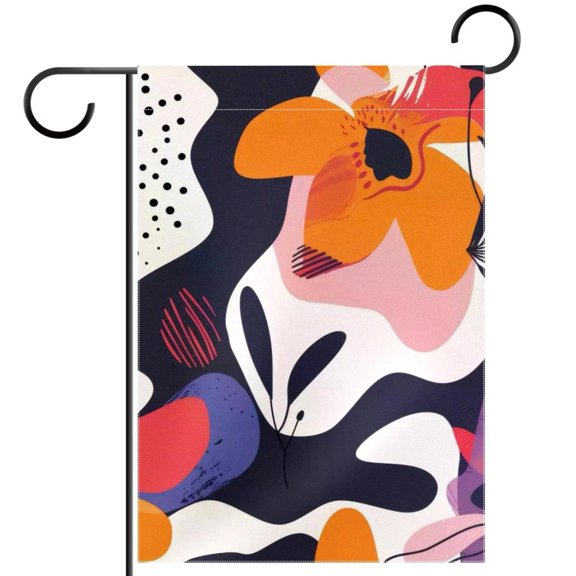 Flowers Geometric Shape Pattern Garden Flag Double Sided House Flag for Outdoor Home, Personalized All Year Round Yard Decor 12 x 18 Inch