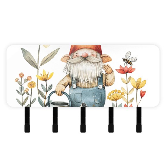 Flowers Gnome Bees Mail Holder Organizer Wall Mount with Shelf Key Holder Key Rack with 5 Key Hooks for Wall Decorative