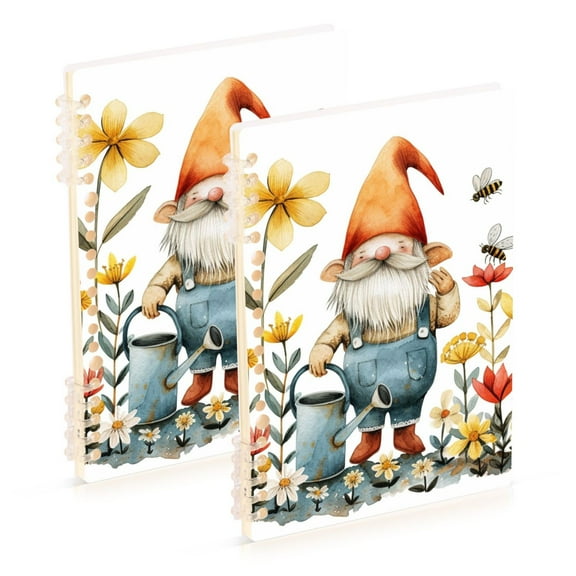 Flowers Gnome Bees Ring Binder Notebook Journey Note Diary College Ruled Spiral Notebook Study Loose Leaf Paper A5 60 Pages