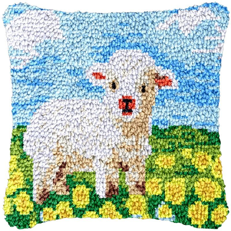 Flowers Goat Latch Hook Pillow Cover Kits for DIY Cushion Cross Stitch Crochet Hooking Latch Hook Pillowcase Rug Kits with Preprinted Canvas Crochet Yarn Kits Needlework Crafts 17'' X 17''