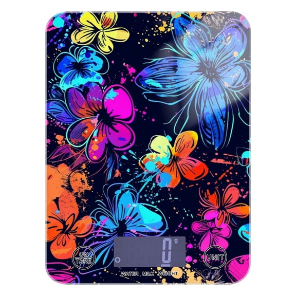 Flowers Graffiti Food Scale Digital Kitchen Scale Waterproof Tempered Glass Tare Function 11 lb for Baking Cooking Meal Prep