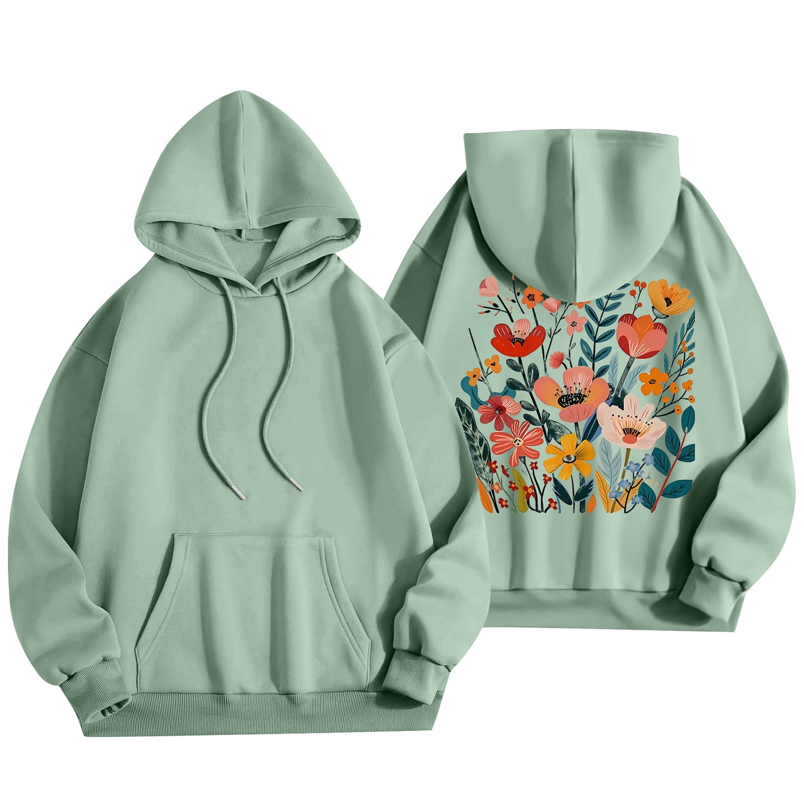 Flowers Graphic Hoodies for Women Cute Shirts Long Sleeve Drawstring