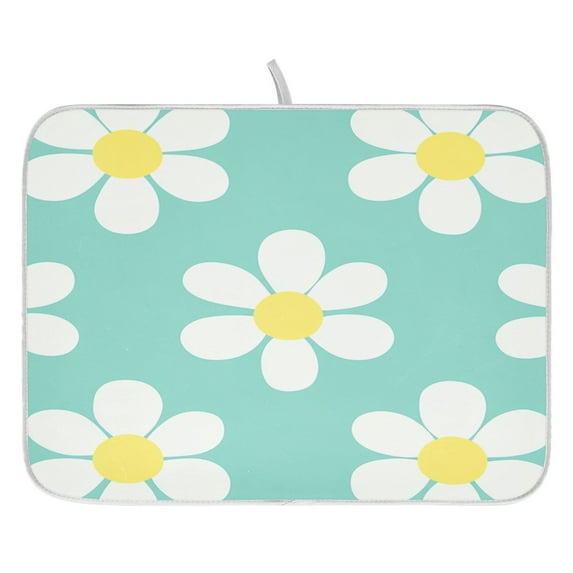Flowers Green Background Dish Drying Mat for Kitchen, Quick Drying Absorbent Soft Durable 18 x 24"