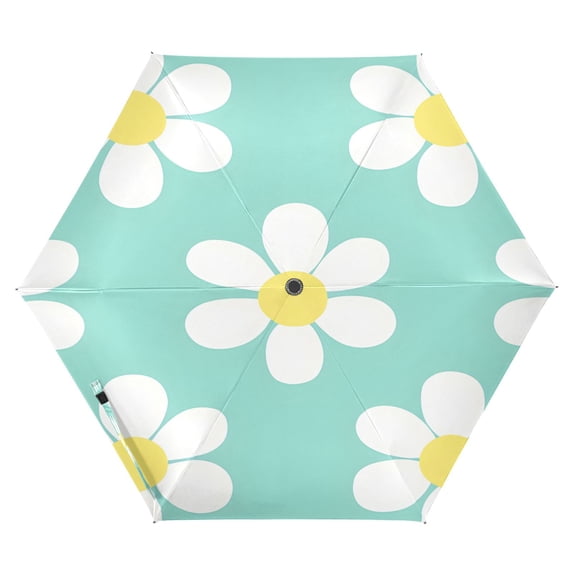 Flowers Green Background Folding Umbrella UV50+ Waterproof Sun Protection Auto Open Close Compact Fiberglass Frame