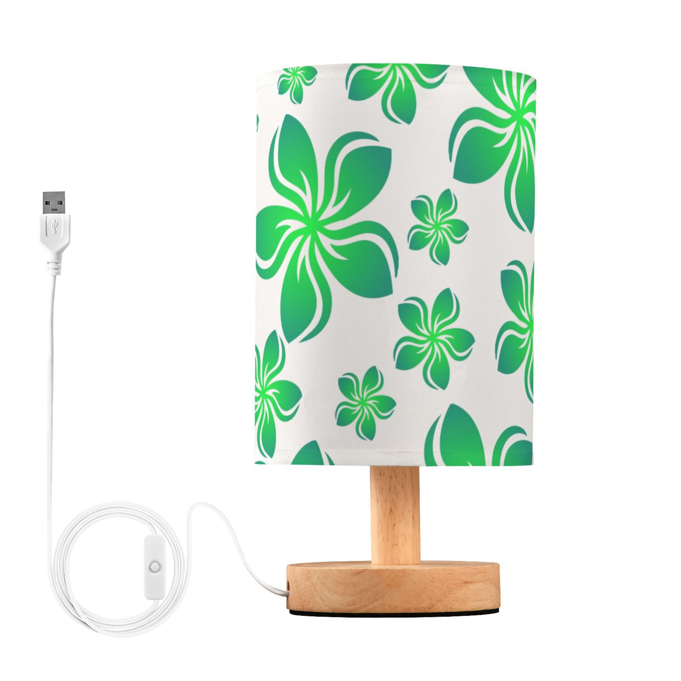 Flowers Green Bedside Table Lamp LED Warm Lights with USB Charging Port